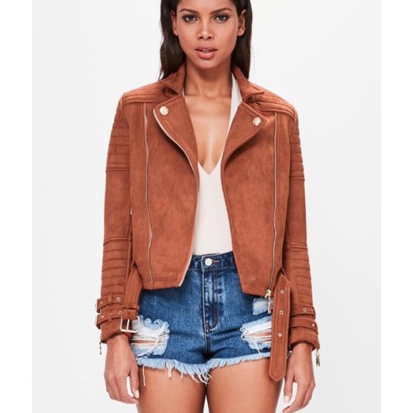 Missguided Jackets & Blazers - Peace + Love Orange Faux Suede Biker Jacket